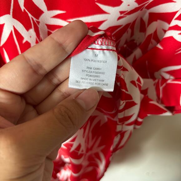 Pink Rose Cropped Hawaiian Style Button Down Top Blouse Women's Size Medium - Picture 4 of 8